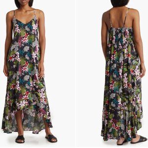 BOHO ME Leaf Printed Hi-Lo Flounce Hem Dress - Size Medium